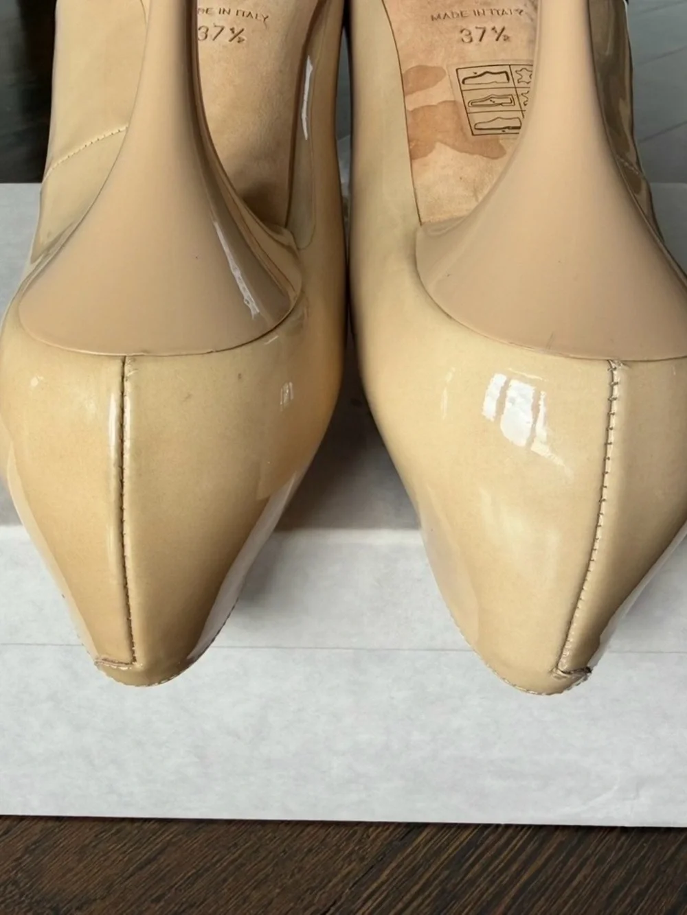 Jimmy choo anouk 37.5 nude patent 120mm pump